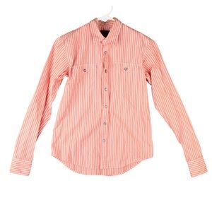 Vintage Ralph Lauren Slim Fit Snap On Shirt Womens 2 Pink White Striped Western
